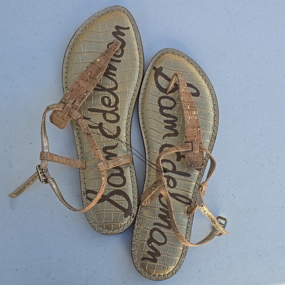 ✨️4/$20 Sam Edelman Metallic Gold Cork Strappy Sandals